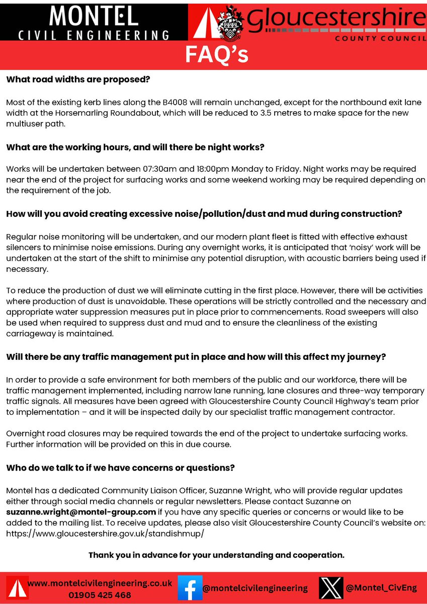 Montel Civil Engineering is pleased to announce that we have been appointed by <a href="/GlosCC/">Gloucestershire CC</a>  as the main contractor to deliver Phase 1 of the Standish Multi-User Path, which has begun today. For more details on the scheme, please check out the newsletter.