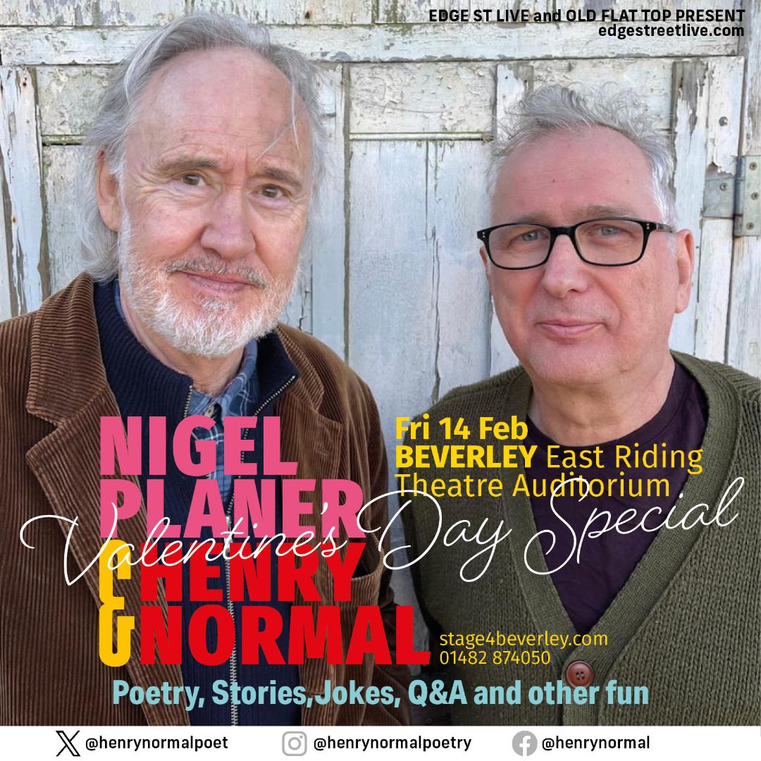 Roses are red, 
Violets are blue, 
Nigel and Henry would love to meet you!

Don't miss this special Valentine's Day performance from <a href="/NigelPlaner1/">Nigel Planer</a> &amp; <a href="/HenryNormalpoet/">Henry Normal</a>, coming to <a href="/ertheatre/">East Riding Theatre</a> on 14th February.

Find out more:
stage4beverley.com/whats-on/roses…