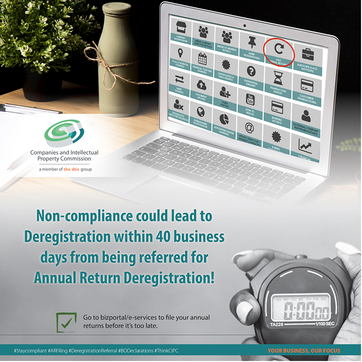 theCIPC's tweet photo. โณ March 2025 Deadline Alert!
Avoid deregistration by filing your Annual Returns (AR) and Beneficial Ownership (BO)!
๐ File by March 2025: https://t.co/h9w8IjGLak
#Staycompliant #ARFiling #Deregistration #BODeclarations #ThinkCIPC #Yourbusinessourfocus https://t.co/zJkOB6xJrL