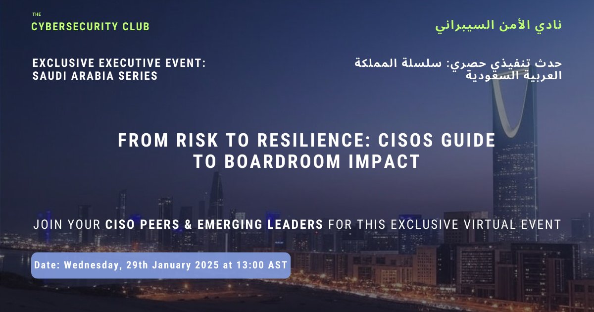 Join us for our first event in 2025. Our first virtual event will bring together executives to discuss an important topic - From Risk to Resilience: CISOs Guide to Boardroom Impact.

share.hsforms.com/2jRo4w7JsR8-Gz…