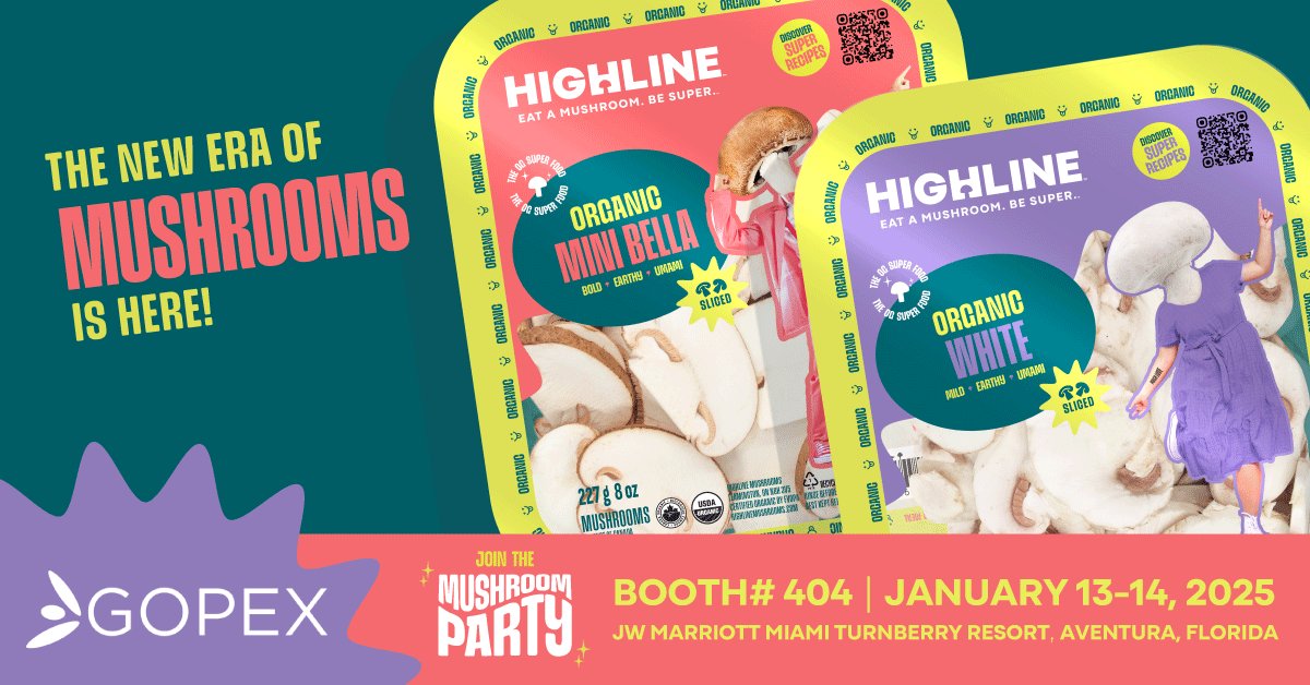 highlinemushrms's tweet image. Highline Mushrooms is headed to #GOPEX 2025! 🍄 Find us at Booth #404 on January 13-14 at the JW Marriott Miami Turnberry Resort, where sustainability meets standout shelf appeal. Let’s reimagine the produce aisle together.