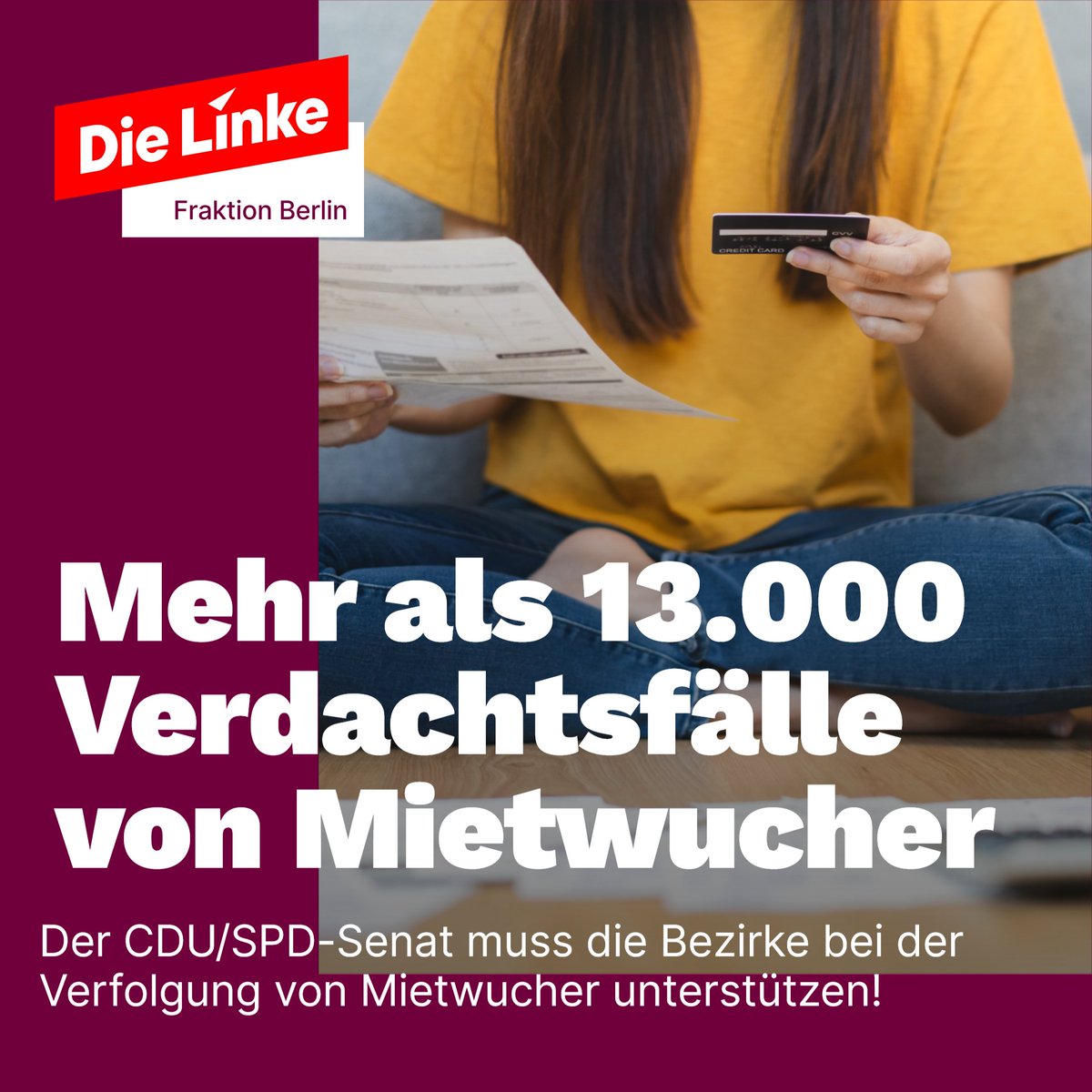 🔥 Berlin ein großes Problem mit rechtswidrig überhöhten Mieten 🔥

Seit November wurde der Rechner allein in Berlin in mehr als 18.000 Fällen genutzt. In knapp 75 % der Berechnungen ergaben sich mutmaßlich überhöhte Mieten 😡

Zum Mietwucher-Rechner 👇 linksfraktion.berlin