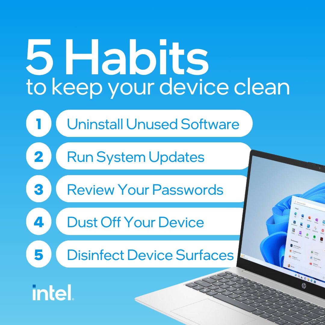 intelcanada's tweet image. Happy #CleanUpYourComputerMonth! 💻 

Delete old files, organize your desktop, and make backups a routine. A little maintenance goes a long way for productivity!
