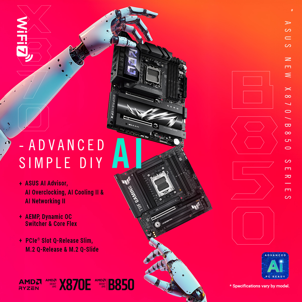 ASUS_ROG's tweet photo. The ROG X870E/B850 motherboards deliver #AdvancedAI features and effortless DIY upgrades for next-level performance. Get ready for smooth, blazing-fast speeds! 🔧⚡
👉https://t.co/5OXq2Adx13
👉https://t.co/UeYteCdlAR
👉https://t.co/2zaFvi0WVz
#Ryzen9000CPUs #ROGCES25 https://t.co/b3QPKm820B