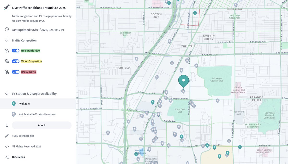 here's tweet photo. Traveling to Las Vegas for #CES? Check out the live traffic conditions with this HERE Real-Time traffic data visualization: https://t.co/HpPEu0RRqk.
#HEREatCES https://t.co/ohlzbJIERc