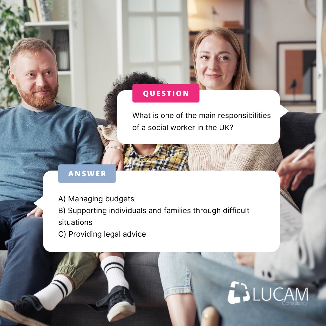 ❓ Q&amp;A Time! 💬

Q: What is one of the main responsibilities of a social worker in the UK?

💰 Managing budgets
🤝 Supporting individuals and families through difficult situations
⚖️ Providing legal advice

Go on, take a guess! 👇

#QandA #Healthcare #Recruitment #Careers