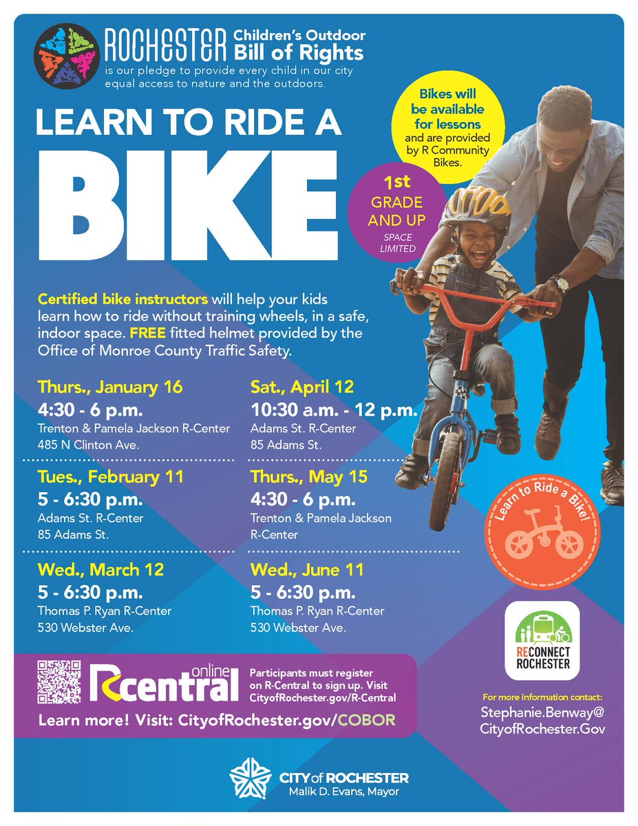 🚲 Does your child (1st grade and up) want to learn to ride a bike? Our partners at the City of Rochester and ReConnect Rochester are here to help! Register your child to learn for free starting January 16 by visiting ow.ly/30zi50UlWPy 🚲