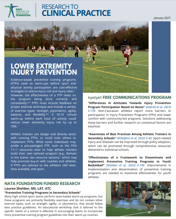 NATAFoundation's tweet photo. 🎓 Research to Clinical Practice Series 🎓

This month’s focus: Lower Extremity Injury Prevention! 🦵 Evidence-based PTPs can reduce injury risk by up to 70%! 💪 Learn how to design effective warm-ups with strength, agility, balance &amp; more.

👉 https://t.co/SaqoxjH7YU https://t.co/j46RafD0cD