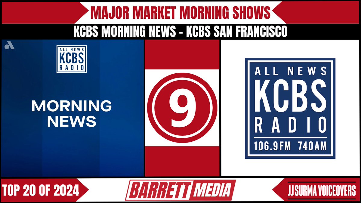 Congrats to <a href="/LarryOConnor/">L A R R Y</a> <a href="/jeffbrownwbz/">Jeff Brown</a> <a href="/CiscoCotto/">Cisco Cotto</a> <a href="/MaiReports/">Mai Martinez</a> &amp; <a href="/KCBSRadio/">KCBS 106.9 FM/740 AM</a> on being voted #2-#5 among Major Market N/T morning shows in BM's Top 20 of 2024 presented by <a href="/JJSurmaVoice/">JJ Surma 🗣🔊💯</a>.

barrettmedia.com/2025/01/06/bar…