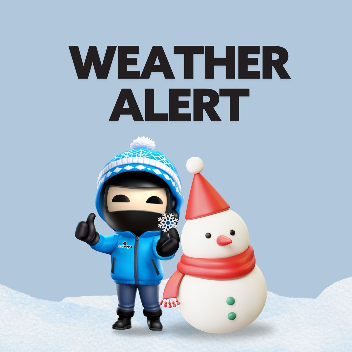 CodeNinjasALX's tweet image. ❄️ We will be closed Monday, January 6, 2025. Stay safe and warm! ❄️