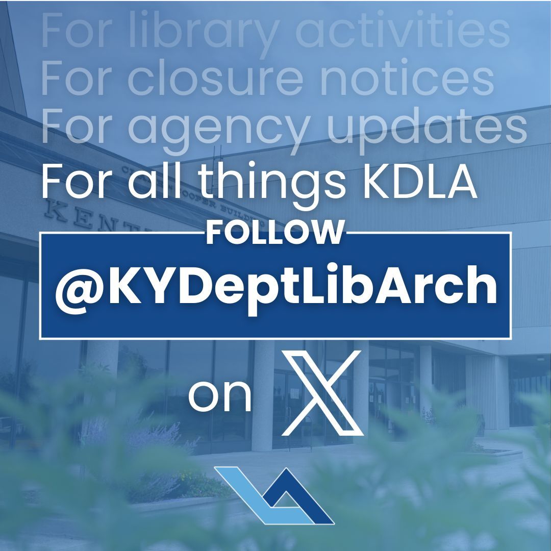 KYStateLibrary's tweet image. Thank you for following us on X/Twitter. To optimize our workflow, we are consolidating our communication into one place. This page is not going away but will no longer be updated. Please follow us @KYDeptLibArch for all future KDLA news!