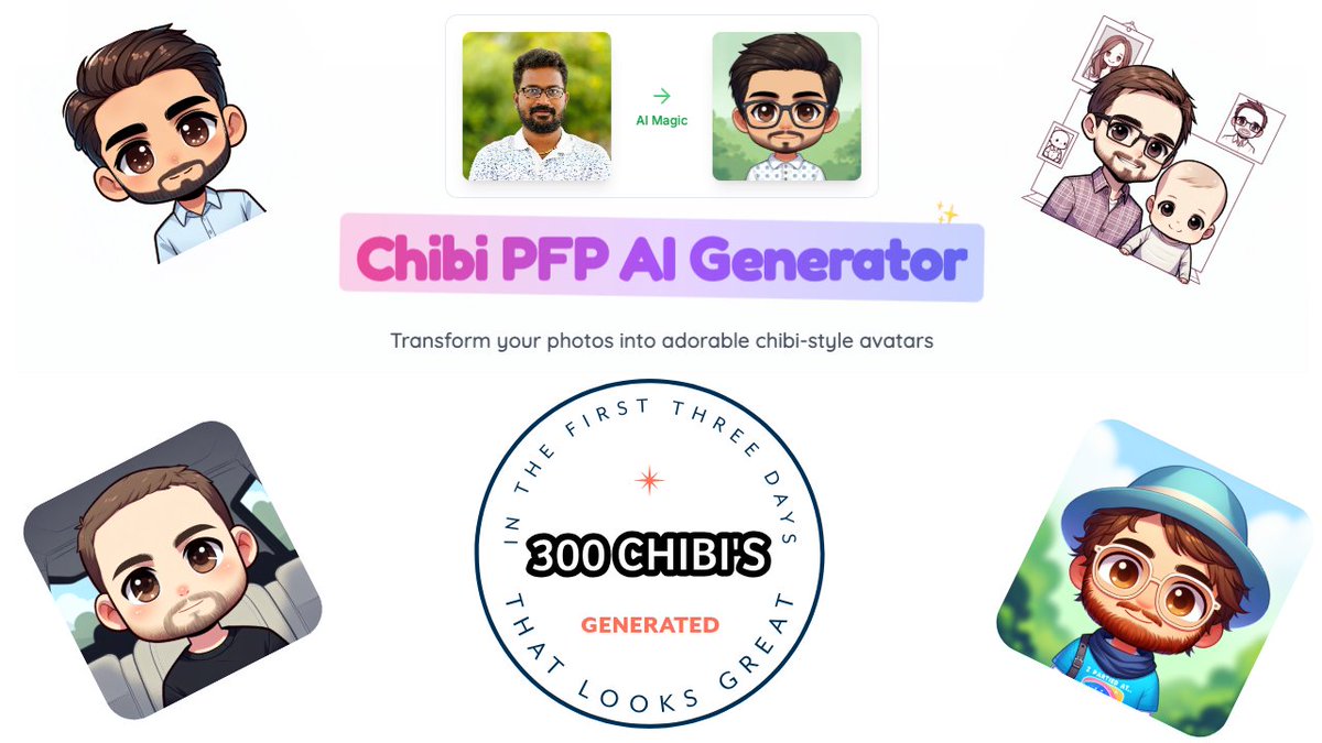 🌟 300* Chibi's Generated in Just 3 Days! 🎉

Transform your photos into adorable chibi avatars with Chibi PFP AI Generator!

✨ Be part of the trend

👉Try it now  dub.sh/chibi-ai