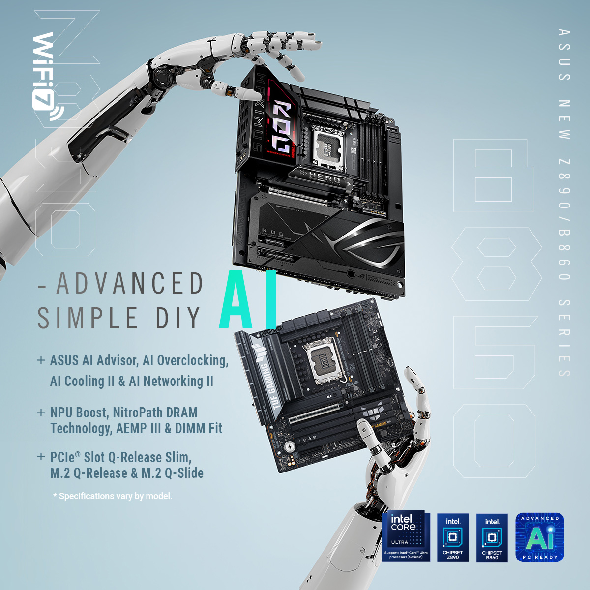 ASUS_ROG's tweet image. 😎The ROG Z890 and B860 motherboards pack #AdvancedAI technology and hassle-free DIY options, delivering top-tier performance and lightning-fast speeds! 
 
Explore:
👉rog.gg/UltraSeries2
👉rog.gg/Z890
👉rog.gg/B860

#ROGCES25