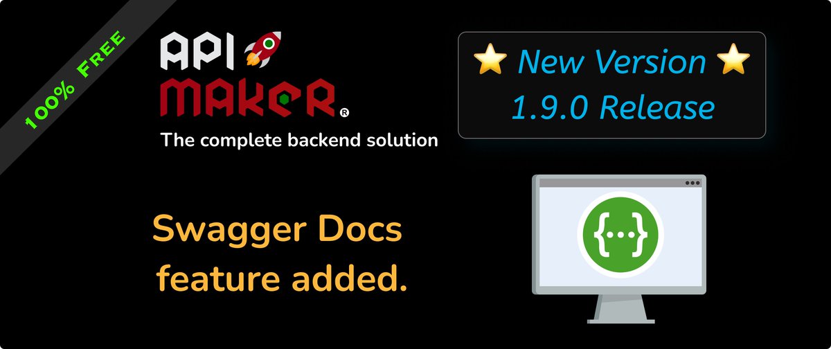 api_maker's tweet image. 🚀 We are excited to announce API Maker release: 1.9.0
📃 Generate Swagger Docs from API Maker 🚀
👉 Check out this amazing video on how to generate Swagger documentation using API Maker! ✨
👉 Whether you're working with automatically generated APIs or custom ones, this tool…