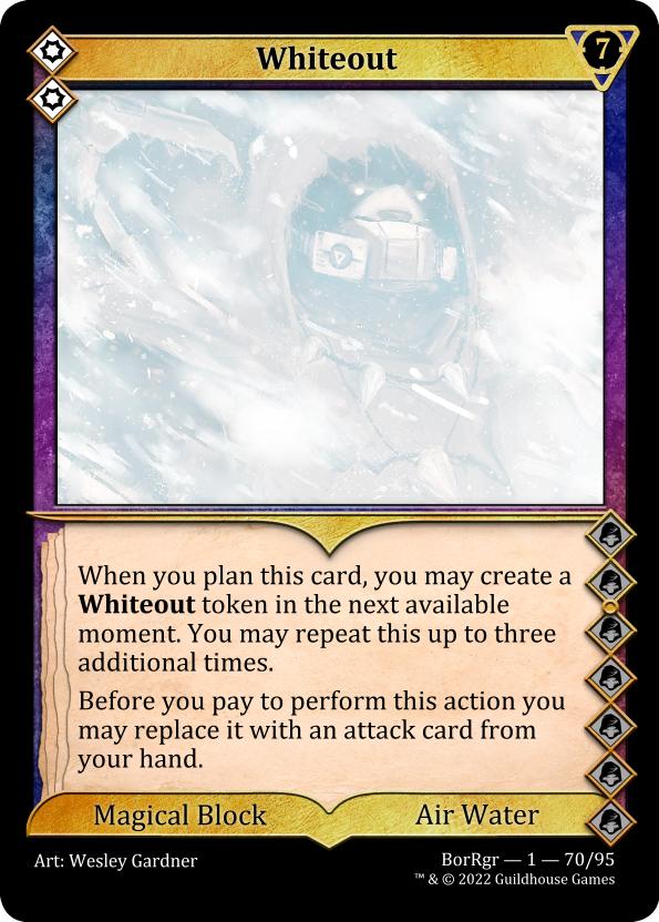 Today's card is whiteout! ❄️ 
Which has a magical block and air water! 🌬🌊

Art is by: Wesley Gardner 

This card also represents the weather in Philadelphia today! (stay safe and have warm clothes so that you don't experience an actual "whiteout" lol)

Make sure to check out