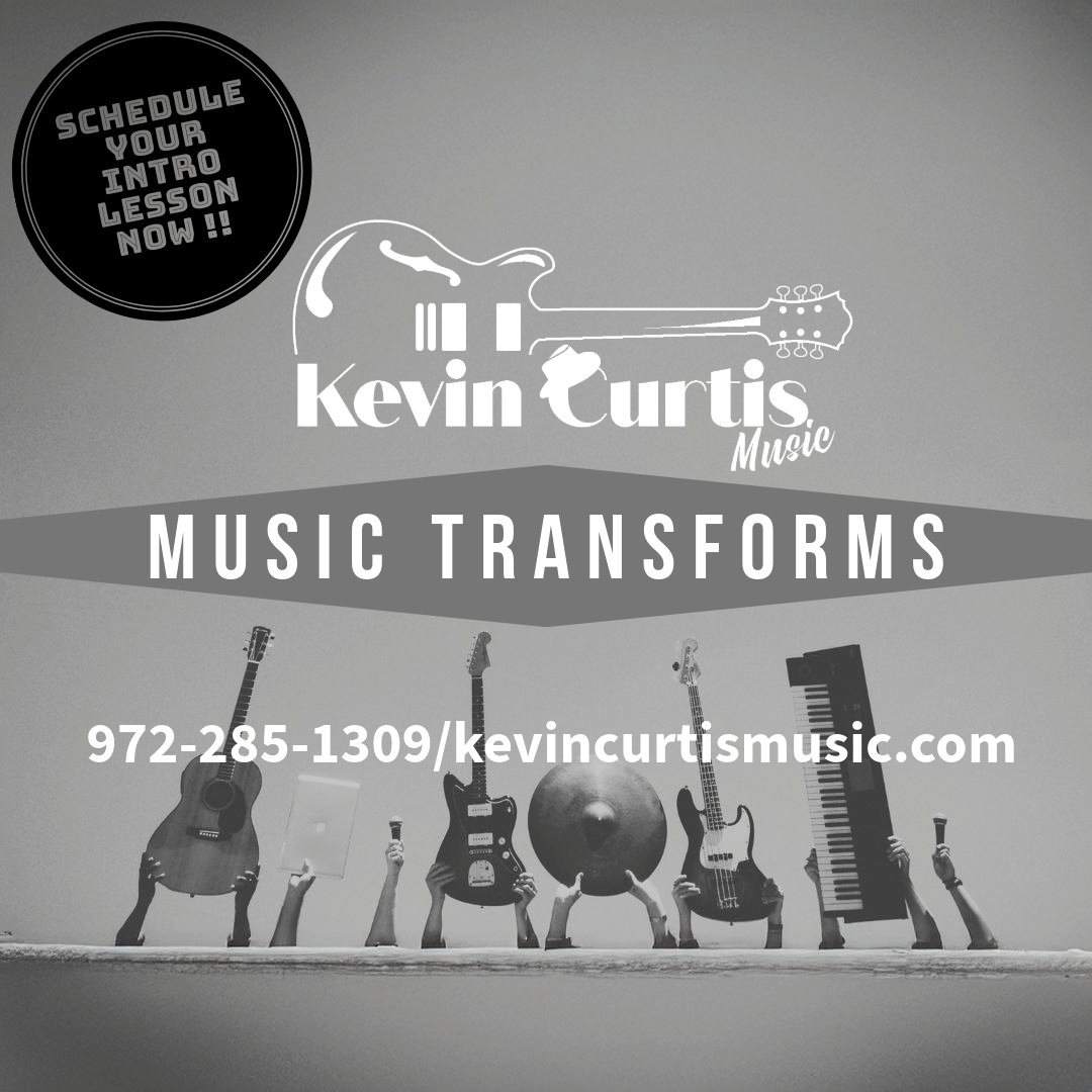 Music has the power to transform us in so many different ways. Take a step in the right musical direction with the Kevin Curtis Lesson experience. 972-285-1309/kevincurtismusicl.com #musiclessonsnearme, #guitarlessons,#theguywiththehat
