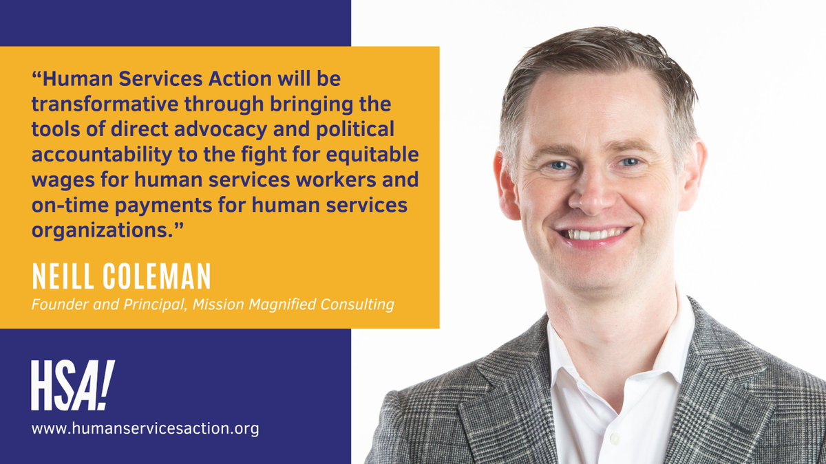 Meet the HSA Board! First up: @Neillcoleman, a fierce advocate for the #HumanServices sector. We're grateful for Neill's leadership, as HSA works to transform the systems that keep our orgs, workers, &amp; communities from thriving.

Join our movement here: tinyurl.com/3nk9j5vp