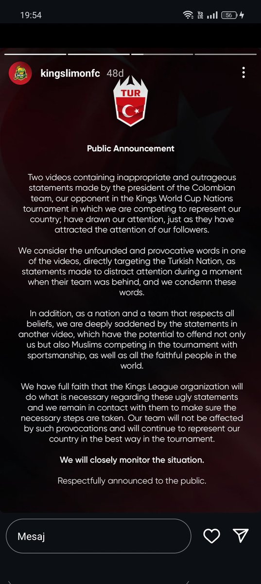 Türkiye resmi hesabından Kolombiya temsilcisi Westcol tarafından gelen ırkçı yorumlara karşı paylaşım.

#elraenn