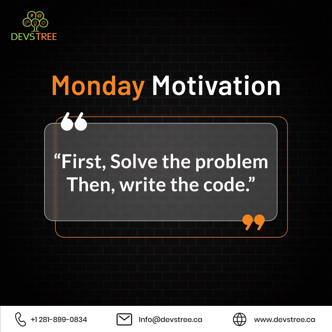 DevstreeCA's tweet image. 💡 Code Smart, Not Hard!

Behind every great code is a well-thought-out solution. 🧠
Let’s tackle challenges head-on this week and make magic happen! 🔥

#MotivationMonday #Devstree #CodeWisely #ProblemSolvers #TechInspiration #Devstreeca