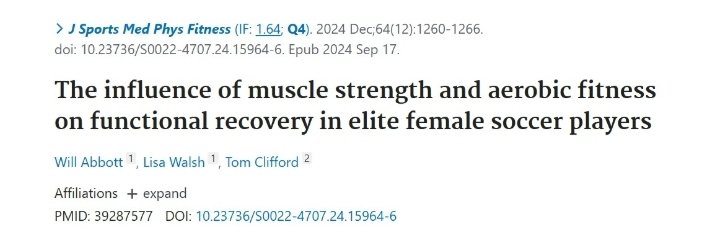 ✅ FUERZA Y RECUPERACIÓN MUSCULAR EN FÚTBOL⚽️

➡️ Las jugadoras con mayores📈niveles de fuerza recuperan más rápido post-partido que las jugadoras con menores📉 niveles de fuerza.

📝 También recuperan antes que jugadoras con mayor capacidad aeróbica y bajos niveles de fuerza⚠️