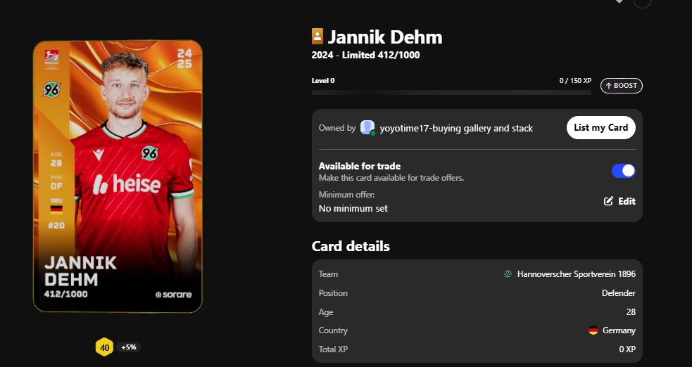 SubinSunny96943's tweet image. Sorare giveaway! Giving away in-season contender Jannik Dehm.
To enter:
1) Like, Retweet and Follow
2) Comment your manager name Winner drawn in 24 hours

I am buying galleries and bundles up to 80%, contact me here or on sorare yoyotime17

#sorare #giveaway