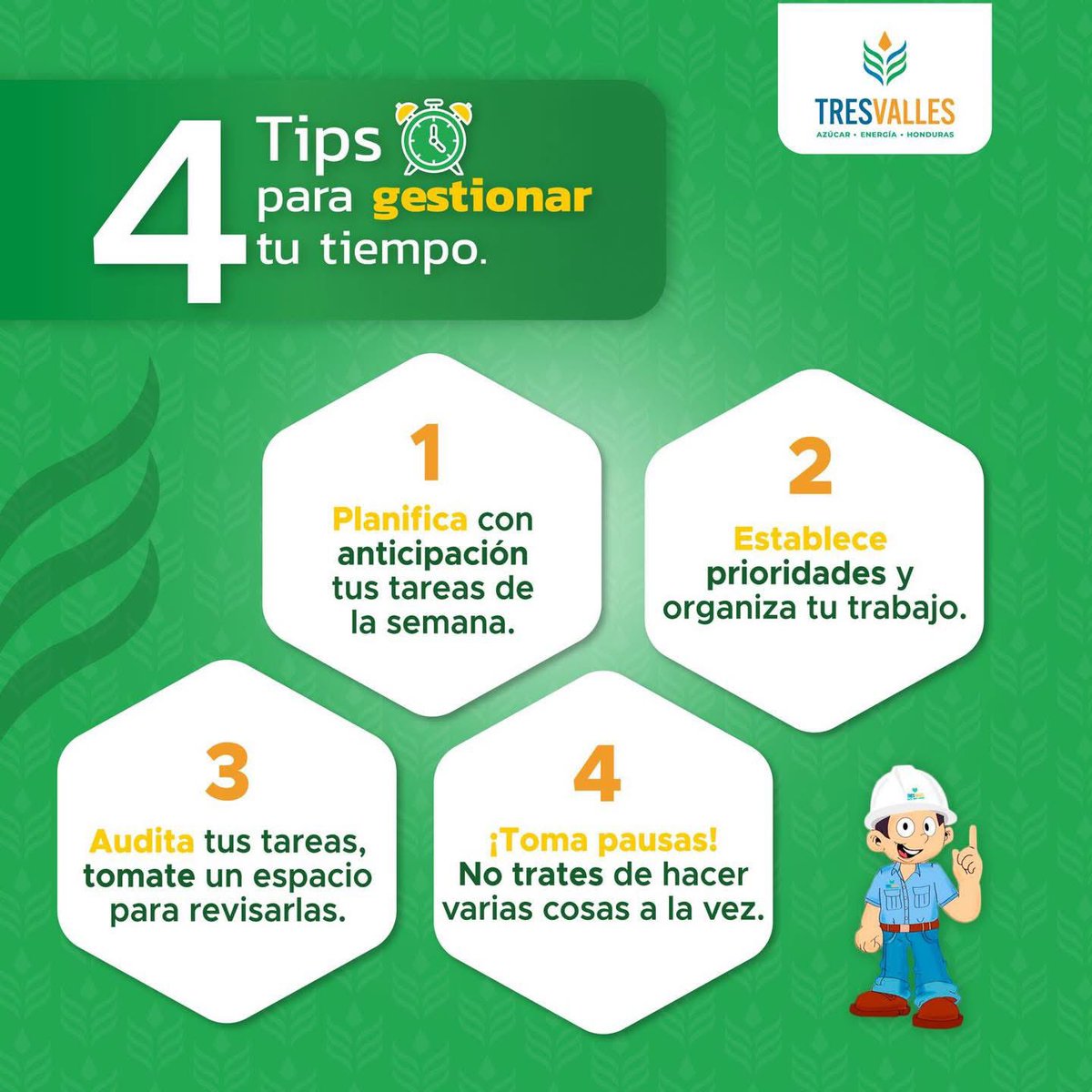 🫵🏽 ¡Inicia este año 2025 con estos tips para gestionar el tiempo y ser más productivo! ⭐️🍃
 .
#CATV #TresValles #Tips #Honduras