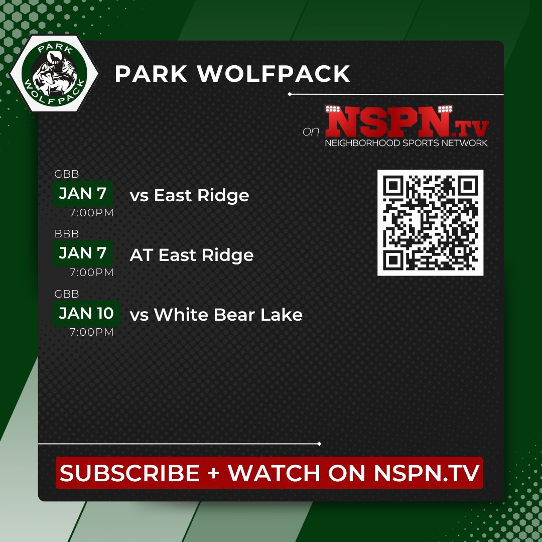 This week’s streaming schedule courtesy of our partners at <a href="/NSPNminnesota/">NSPN - Minnesota</a> .

<a href="/ParkGirlsB/">ParkGirls Basketball</a> 
<a href="/phwolfpackhoops/">parkwolfpackhoops</a>