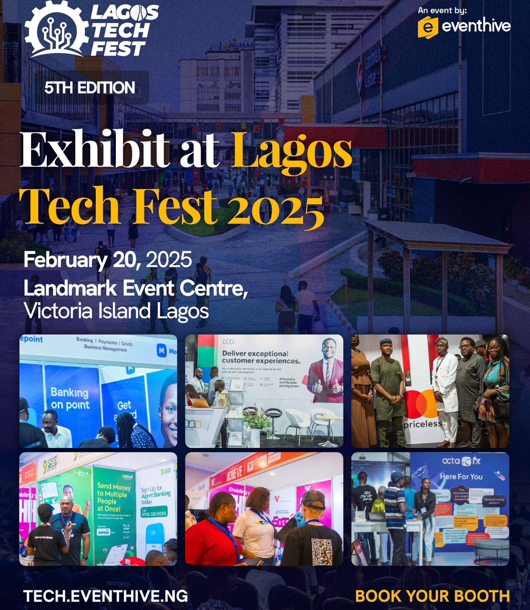 TechpointAfrica's tweet photo. Lagos Tech Fest ( @afritechseries )  has grown to become the ultimate meeting place for players across various verticals of the Nigerian tech ecosystem. 

Back for it's 5th edition at the main event on the 20th of February, the event provides brands with opportunities to showcase their solutions/services to thousands of attendees 

Don't miss out on this opportunity to showcase your brand at the event, Visit https://t.co/tMAaxcGpsm to book your exhibition booth or call Arole via 08086081614.