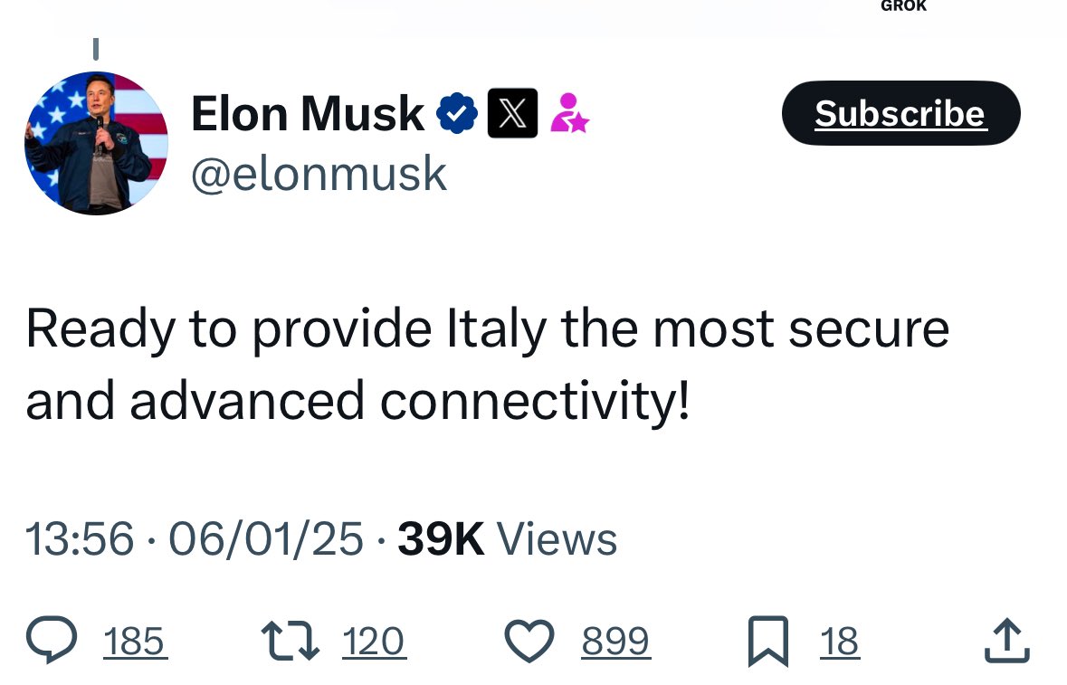 Musk annuncia l’accordo con Meloni 

Meloni smentisce l’accordo 

Musk smentisce Meloni 

Ed è un mondo sempre più meraviglioso