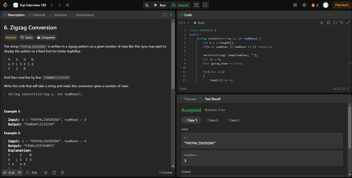 arav_mahind's tweet image. #Day26 of #30daysProductivityChallenge        

-- 📍Solved String related questions       
-- 💻Leetcode  
     - 1769. Minimum Number of Operations to Move All Balls to Each Box 
    - 6. Zigzag Conversion 

#buildinpublic #DSA #LeetCode #ProblemSolving