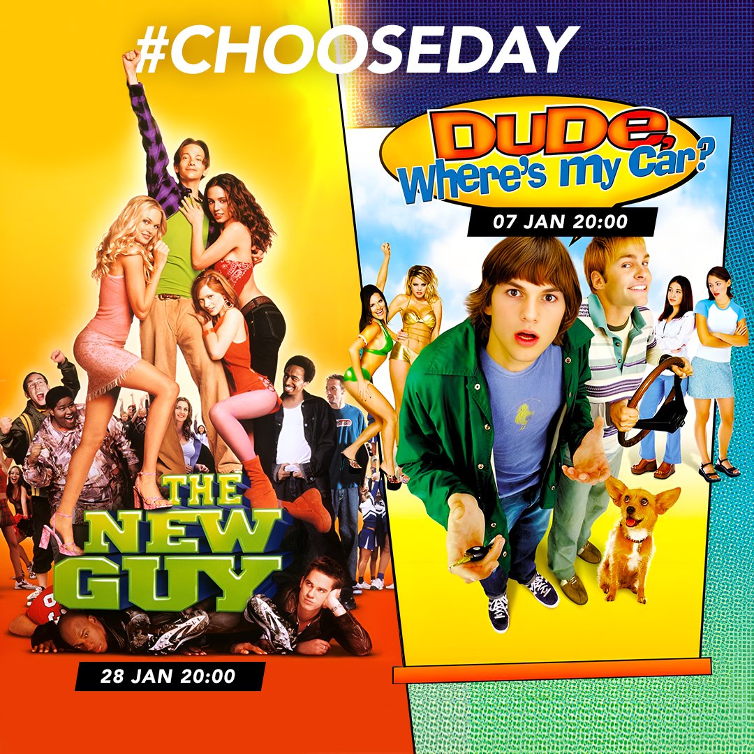 Two movies, one #Chooseday! Dude where's my car (28 January @20:00) or The  new guy (07 January @20:00) What's your pick? #MovedByMovies, image size:1080x1080