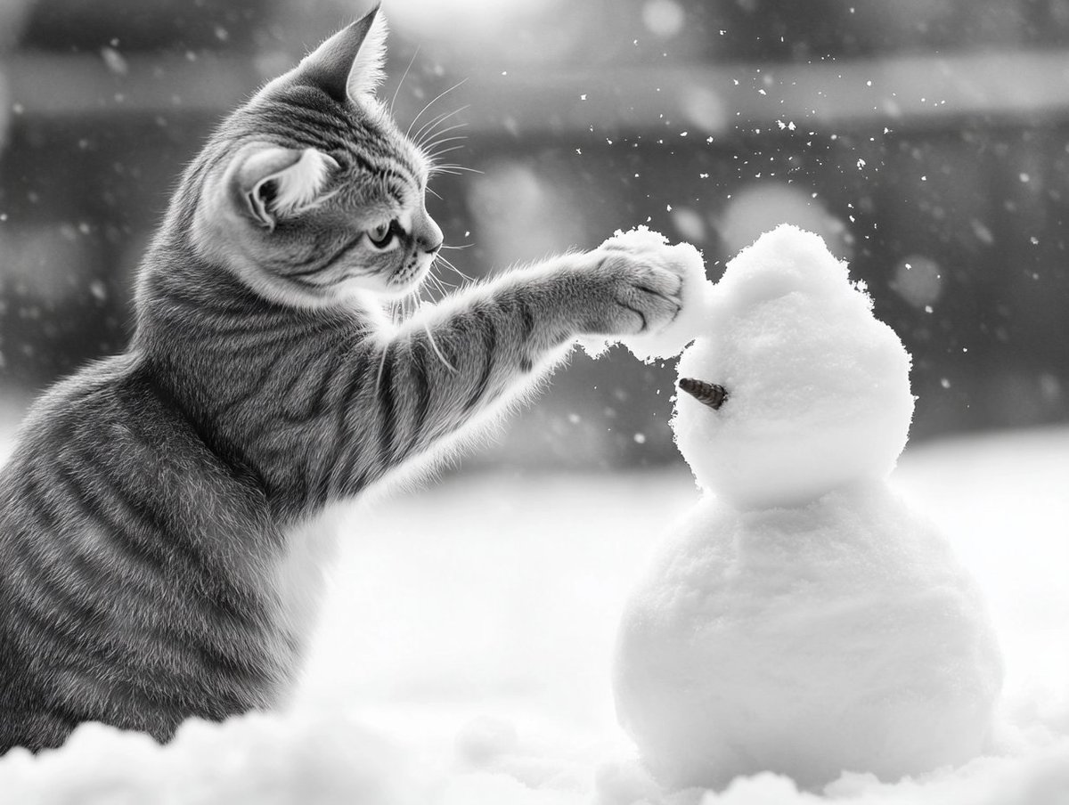 odyssey61734339's tweet photo. 雪だるまとの対話中の猫🐱❄️ Discussing life with a snowman. #snowchat #cattalk https://t.co/NAfELTcILJ