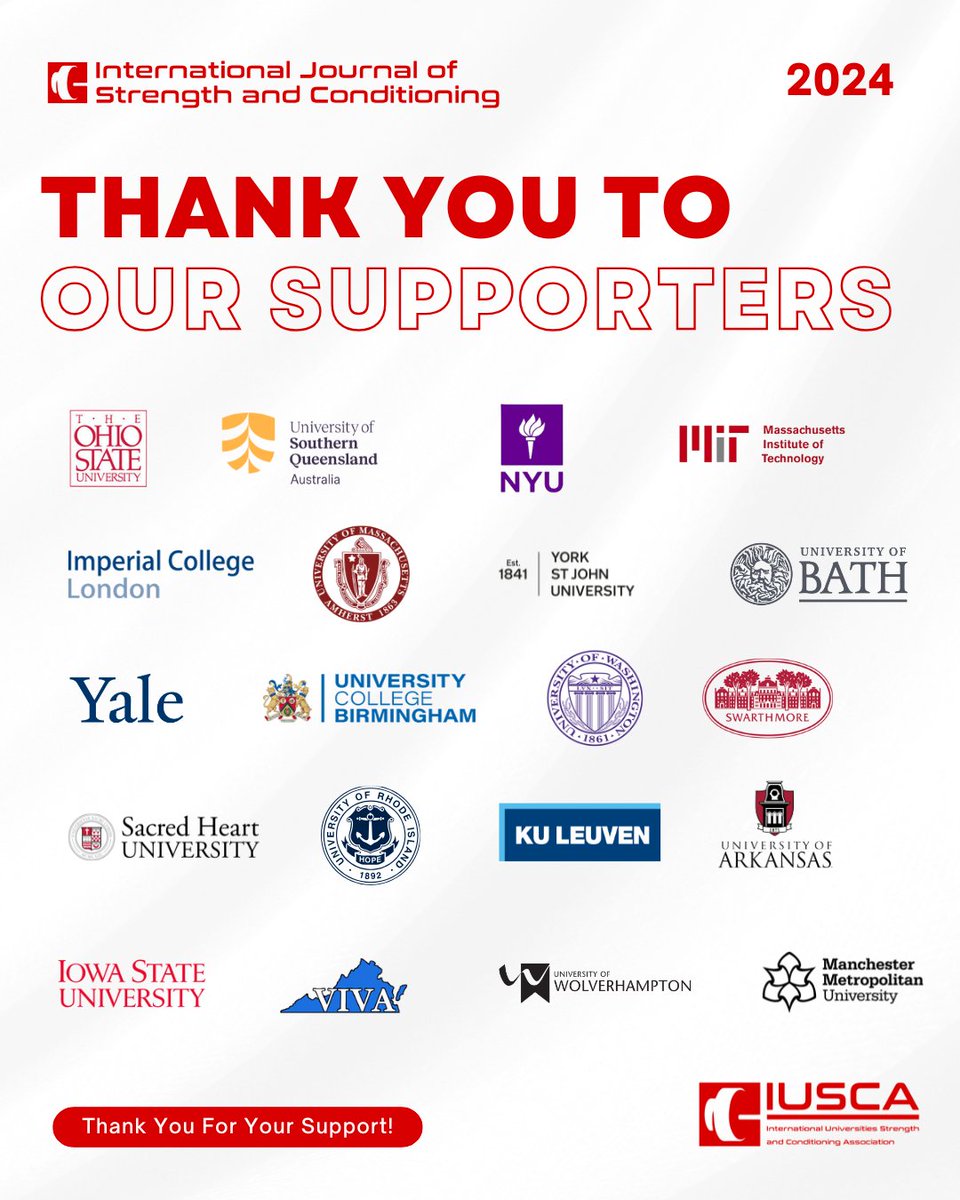 IUSCA (@iusca) on Twitter photo Thank you to all of our funding supporters for the IUSCA's International Journal of Strength and Conditioning (IJSC). We can only continue to publish the leading Diamond Open Access journal in S&C through the support of such forward-thinking institutions. <a href="/Jisc/">Jisc</a> <a href="/OACIP_LYRASIS/">Lyrasis Open Access Community Investment Program</a> Thank you to all of our funding supporters for the IUSCA's International Journal of Strength and Conditioning (IJSC). We can only continue to publish the leading Diamond Open Access journal in S&C through the support of such forward-thinking institutions. <a href="/Jisc/">Jisc</a> <a href="/OACIP_LYRASIS/">Lyrasis Open Access Community Investment Program</a>