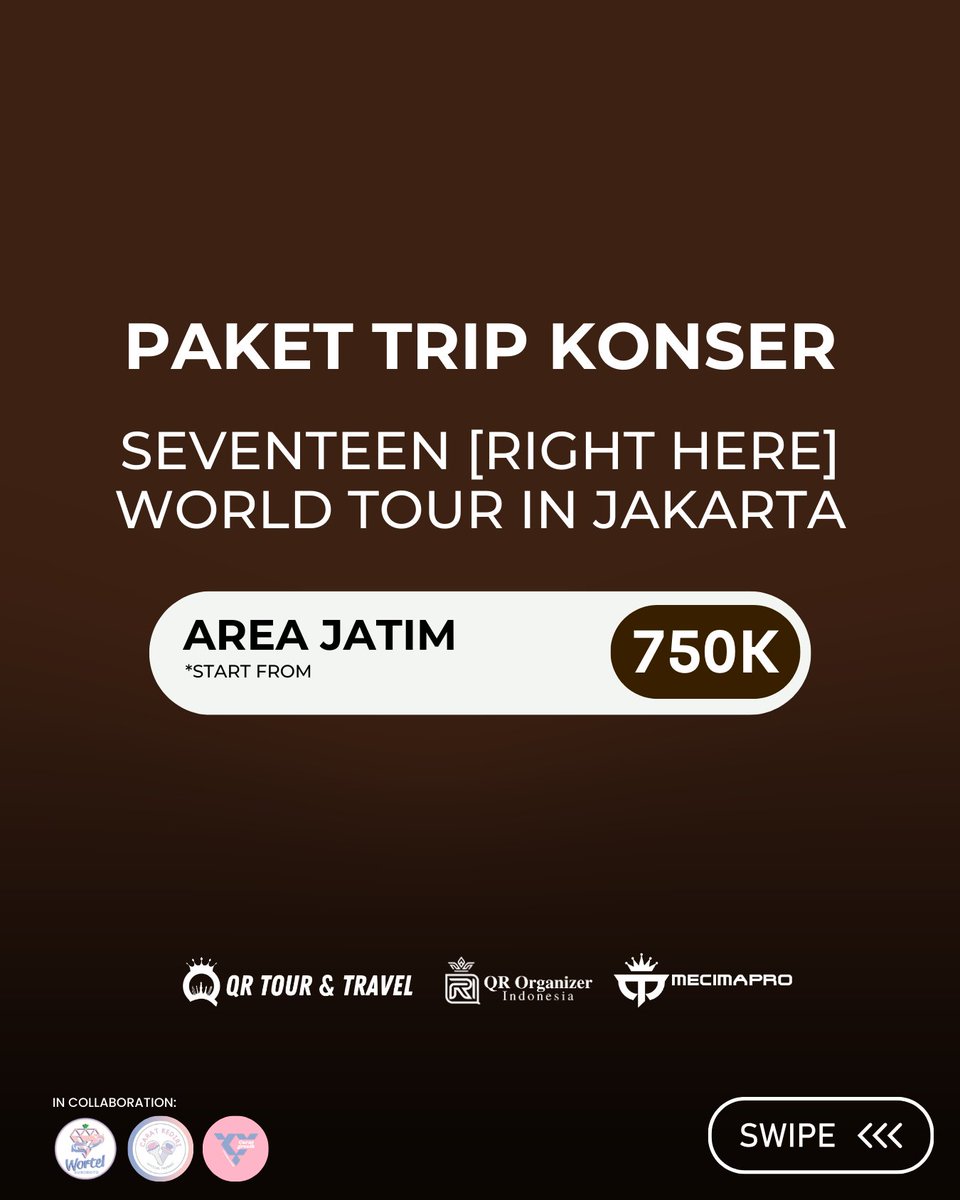 qr_tour's tweet image. MCP OFFICIAL PARTNER CONCERT TRANSPORTATION SEVENTEEN [RIGHT HERE] IN JAKARTA

Halo Carat Jawa Timur dan Sekitarnya! Yuk join official trip konser Seventeen dari QR Tour and Travel

Harga mulai 750rb/pax

Info dan pemesanan
🔗 linktree.com/qr_organizer 

Promoted by @mecimapro…