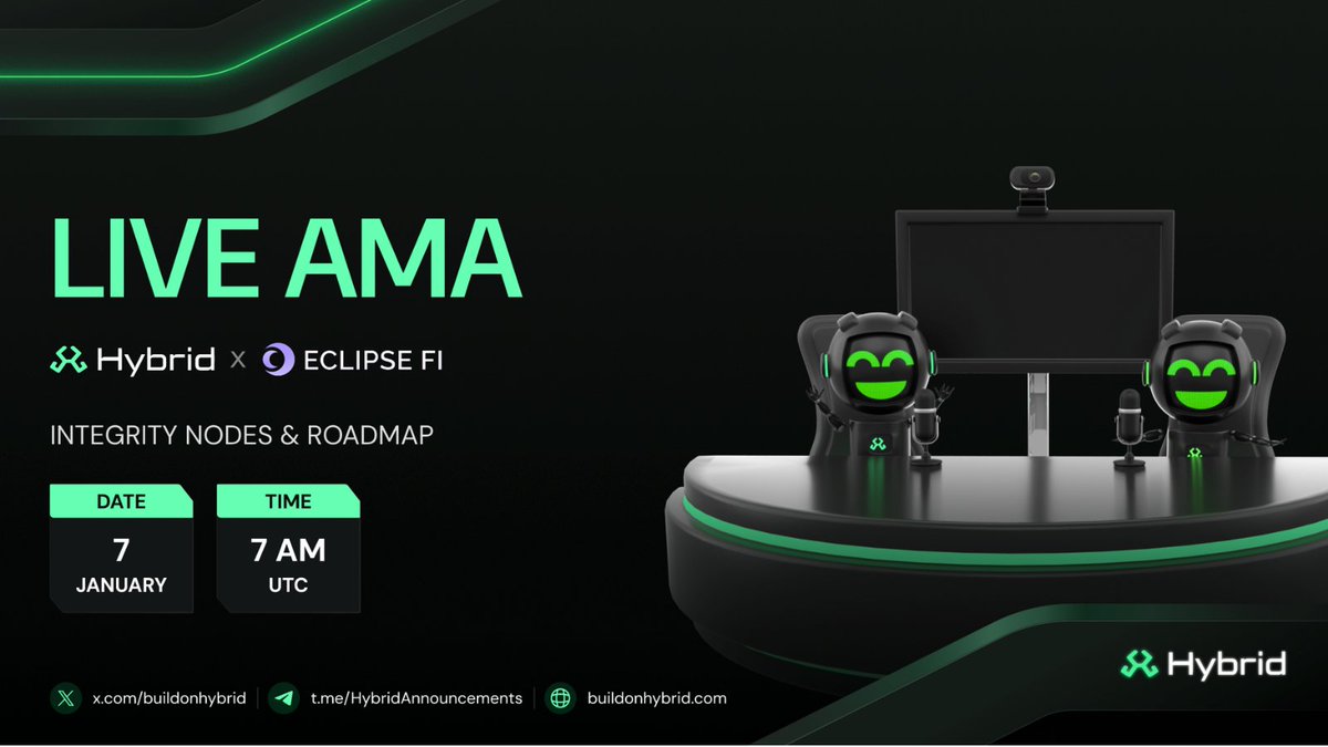 Join us tomorrow for a Live AMA with @EclipseFi 

📅 Jan 7 @ 7 AM UTC – t.me/HybridCommunity

We'll cover:
• Integrity Nodes
• IAO Platform updates
• Hybrid’s Roadmap
• Ways to get involved

Drop your questions in the comments below👇
