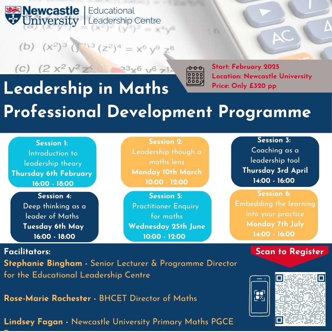 🎇 Start your Professional Development with🎇
Scheduled to minimise disruption in your teaching day Join us for six two-hour workshops for Primary and Secondary practitioners with a leadership role in maths
💰 Priced with your budget in mind
📲 Scan the QR code below to register