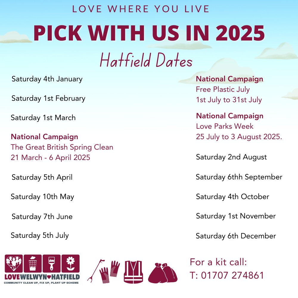 Everyone who picked on Saturday with Tim, thank you! He's reported a fair amount was collected, which is a great start to the New Year
Dates for the Hatfield monthly picks below and the national campaigns that we support
Sign up bit.ly/4fQd58W

Kits provided