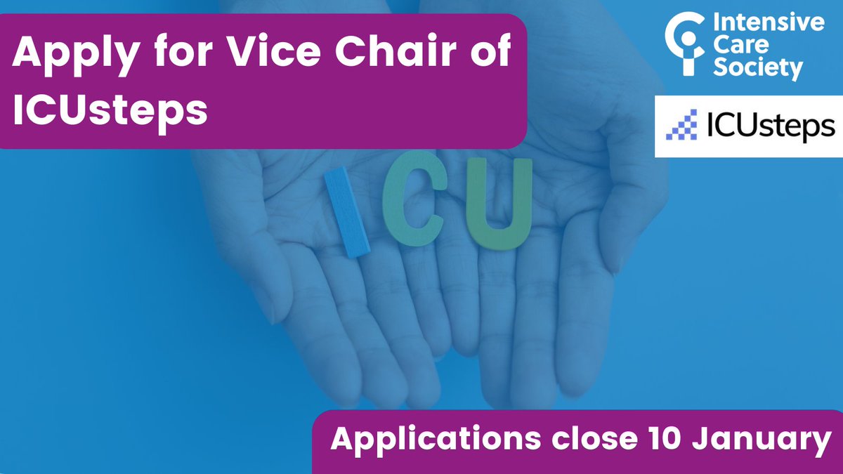 Apply today to be Vice Chair of ICU Steps.

You will work with the Board of Trustee's to promote the work of the charity.

Applications close 10 January so get your applications in now!

Learn more about the role and how to apply below -

bit.ly/vcicusteps