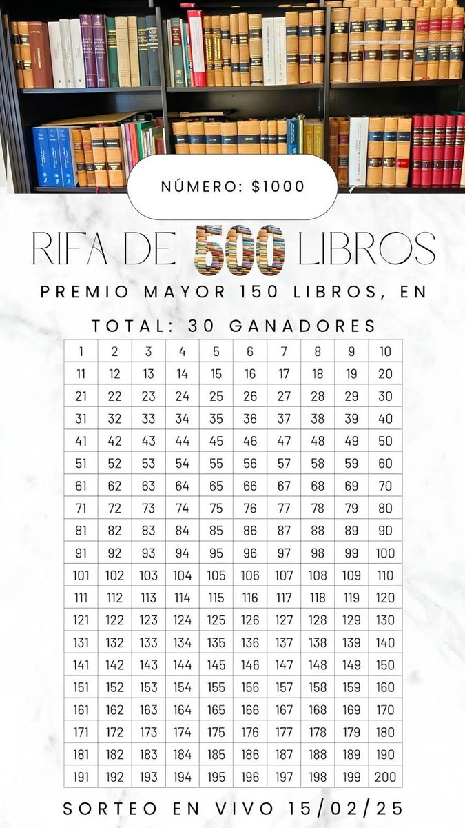 $ RIFA DE LIBROS $

Hay que soltar, transitar y quemar naves. Que mejor que del Día de 👑👑👑a San Valentín💘 
Lxs amantes de 📚jurídicos de esta bonita red social puedan tener más, PARTE DE MI BIBLIOTECA SERÁ RIFADA el 15.02.2025

Mándame MD, escribe a quinientoslibros@gmail.com