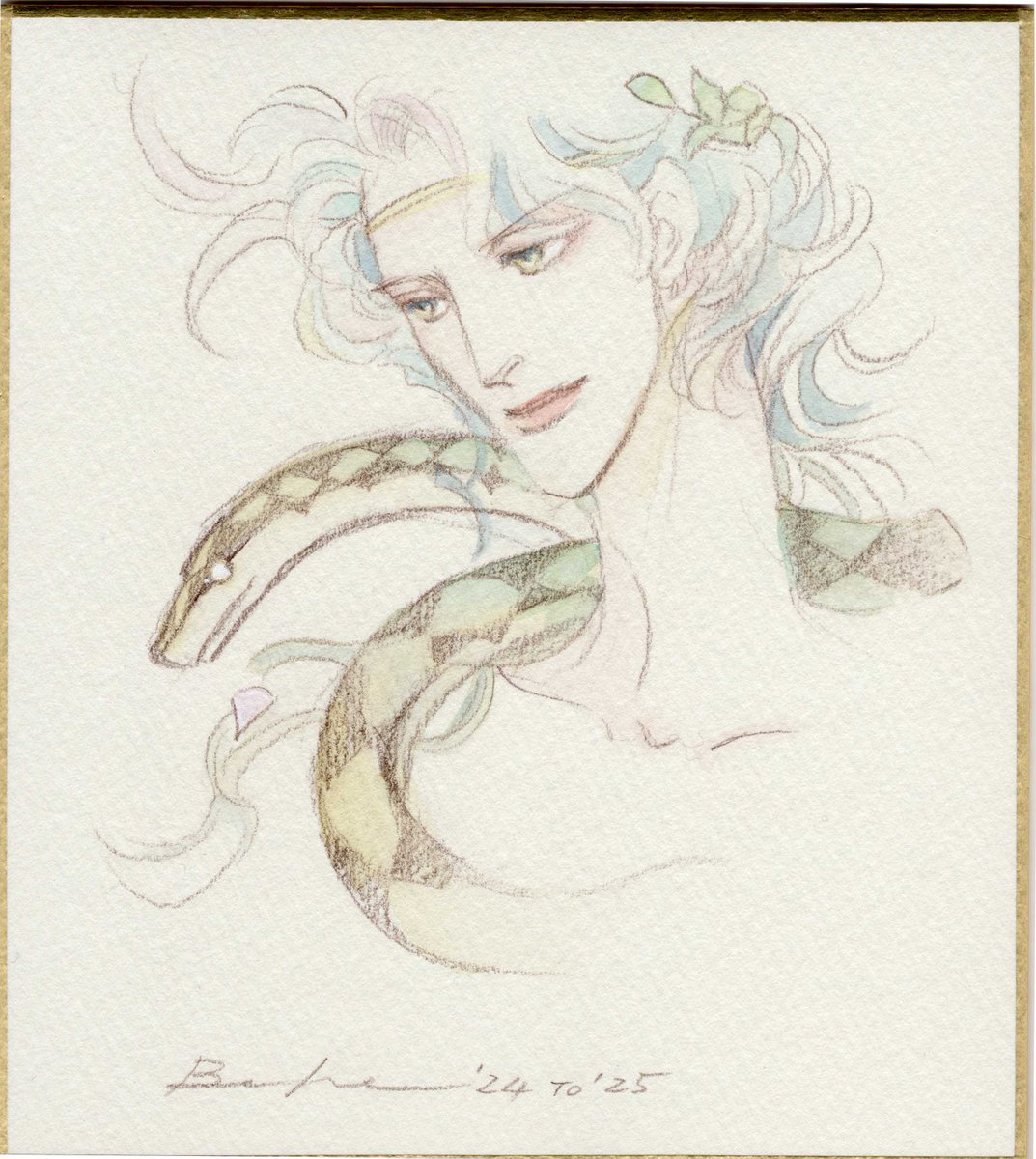 「 リベストギャラリー創さんでミニ色紙4点展示中です。自分も明日の昼間ちょこっと見」|belne公式베루네_ガーデンみ06bのイラスト