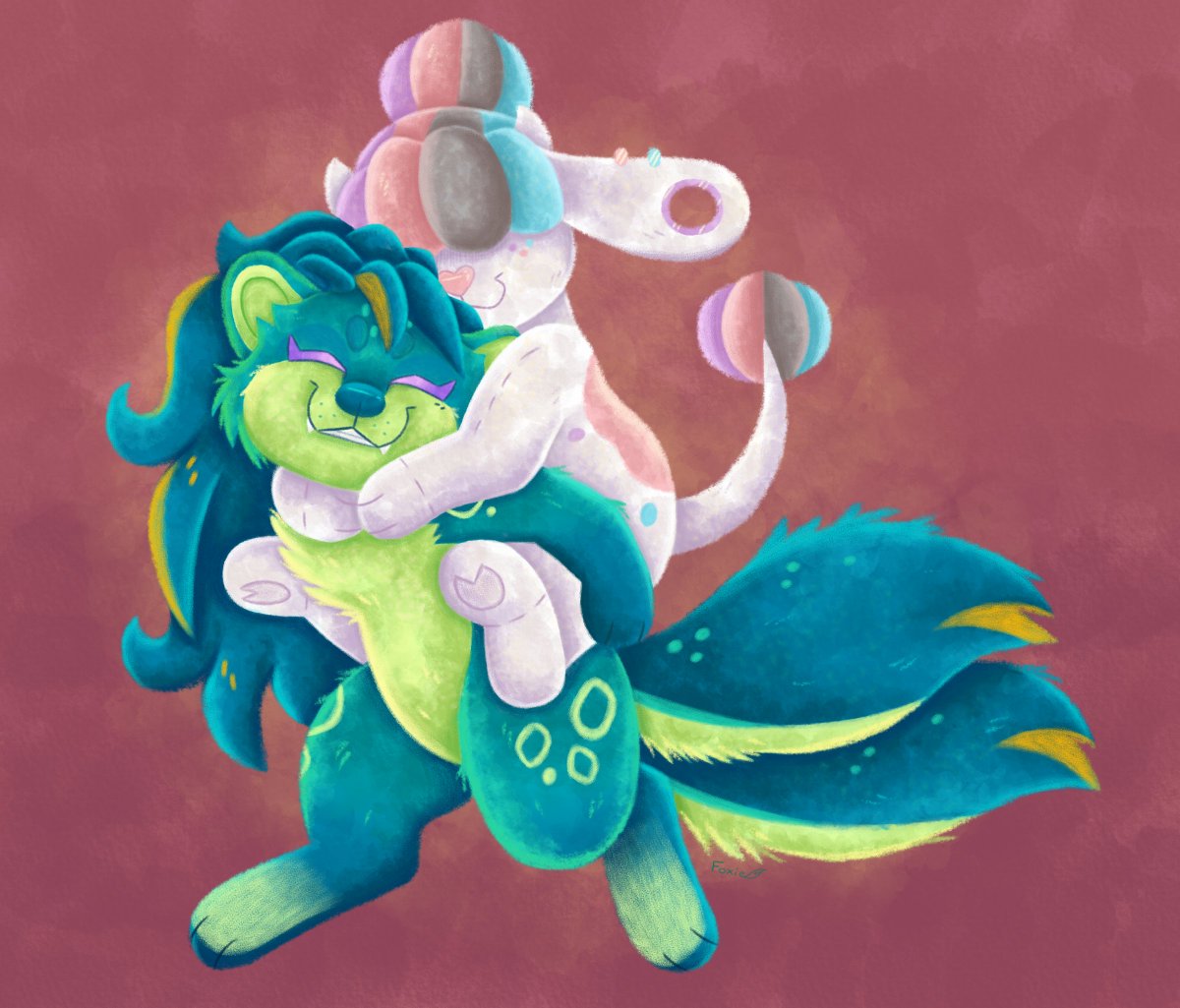 Look at these two besties! 💚💙
It's Ghost and Karaxia!

#illustration #ocs #artist #commission