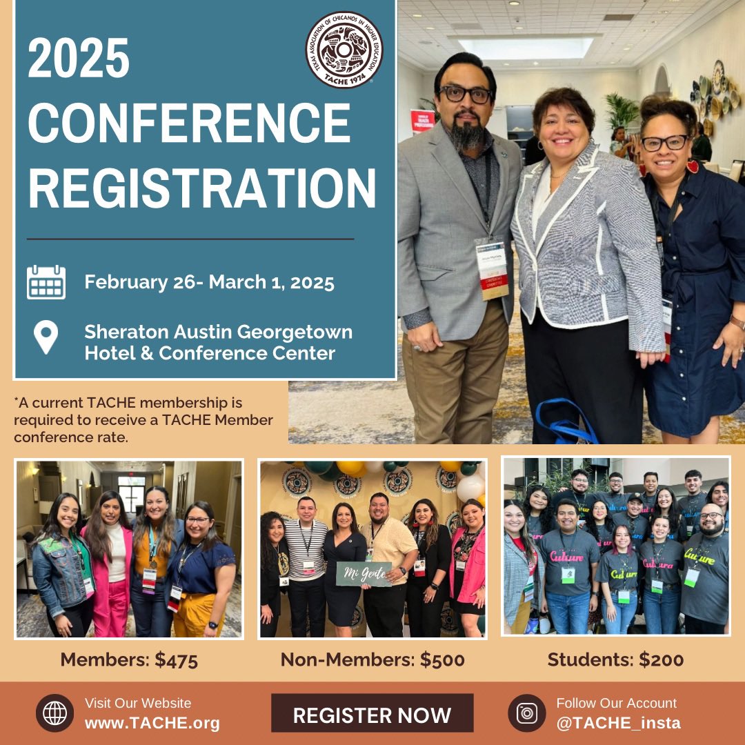 ✨ Ready to inspire, connect, and create change? ✨

Join us for the 2025 TACHE State Conference February 26 – March 1 in Austin/Georgetown, TX!

🎟 Registration is STILL OPEN! 

🔗 Visit TACHE.org to register!