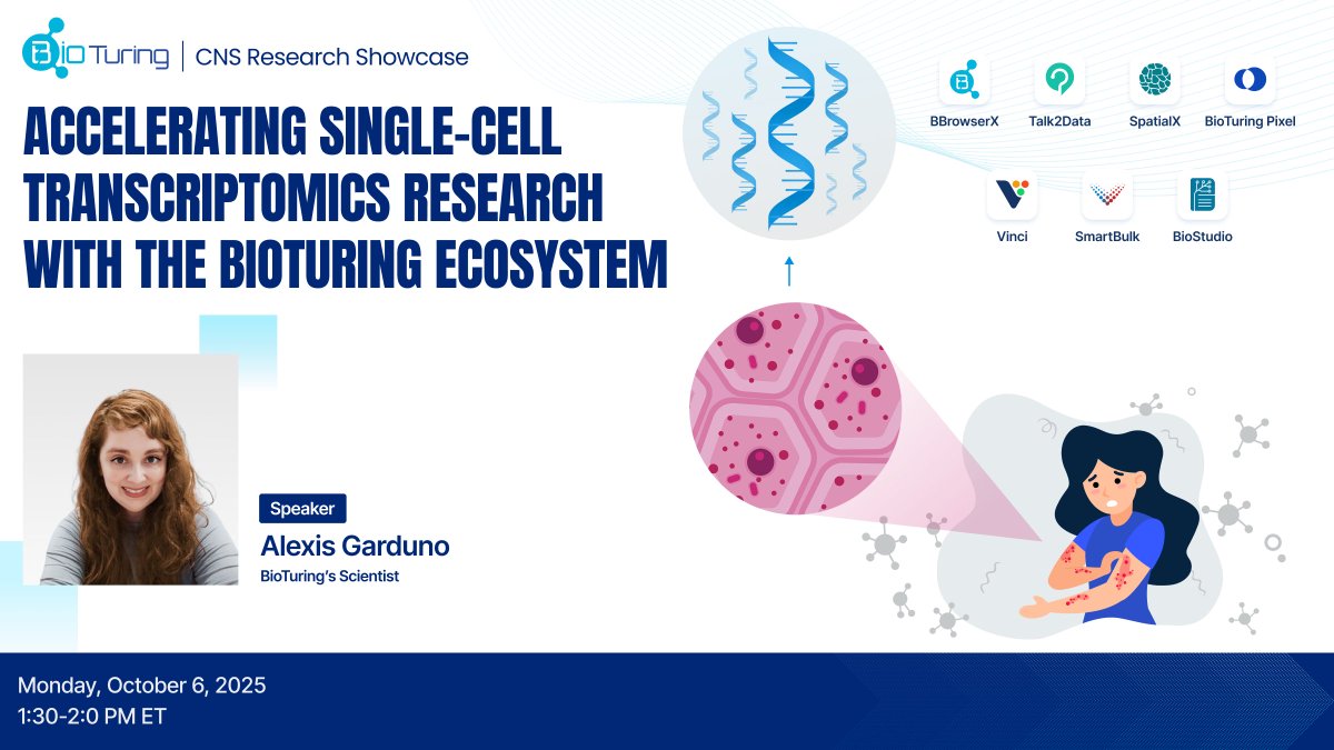 BioTuring (@bioturing) on Twitter photo Excited to join the CNS 2025 showcase! <a href="/AlexisGarduno5/">Alexis Garduno</a> will present “Accelerating Single-Cell Transcriptomic Research with the BioTuring Ecosystem,” showcasing how our tools drive innovation. Thank you, <a href="/cnscenter/">CNS Center</a> , for the opportunity! #SingleCell #Bioinformatics Excited to join the CNS 2025 showcase! <a href="/AlexisGarduno5/">Alexis Garduno</a> will present “Accelerating Single-Cell Transcriptomic Research with the BioTuring Ecosystem,” showcasing how our tools drive innovation. Thank you, <a href="/cnscenter/">CNS Center</a> , for the opportunity! #SingleCell #Bioinformatics