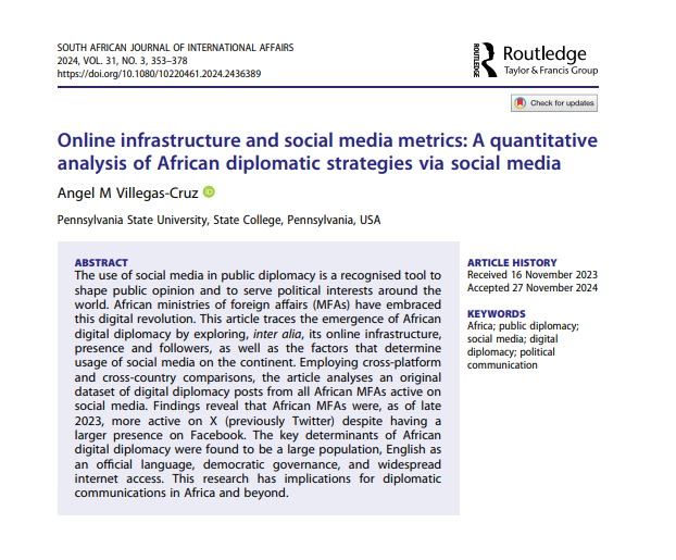The SAIIA Journal (@saiiajournal) on Twitter photo 🔔Our latest published article by Angel Villegas-Cruz is now available online.
🔗tandfonline.com/doi/full/10.10…
<a href="/SAIIA_info/">South African Institute of International Affairs</a> <a href="/Rout_PoliticsIR/">Routledge Politics, IR & Area Studies</a> <a href="/TandF_Africa/">T&F Africa</a> 🔔Our latest published article by Angel Villegas-Cruz is now available online.
🔗tandfonline.com/doi/full/10.10…
<a href="/SAIIA_info/">South African Institute of International Affairs</a> <a href="/Rout_PoliticsIR/">Routledge Politics, IR & Area Studies</a> <a href="/TandF_Africa/">T&F Africa</a>