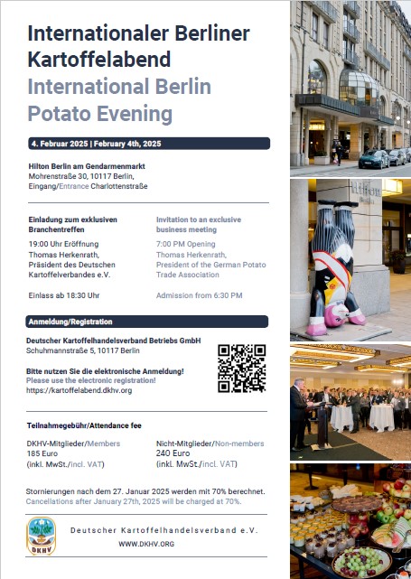 📢 Der Countdown läuft!  In 4 Wochen, am 4. Februar 2025, lädt der <a href="/DKHV_org/">DKHV-proKartoffel</a> zum renommierten 19. Int. Berliner Kartoffelabend ein. 

📢The countdown is on!  Only 4 weeks left until the 19th International Berlin Potato Evening on February 4th, 2025.

kartoffelabend.dkhv.org