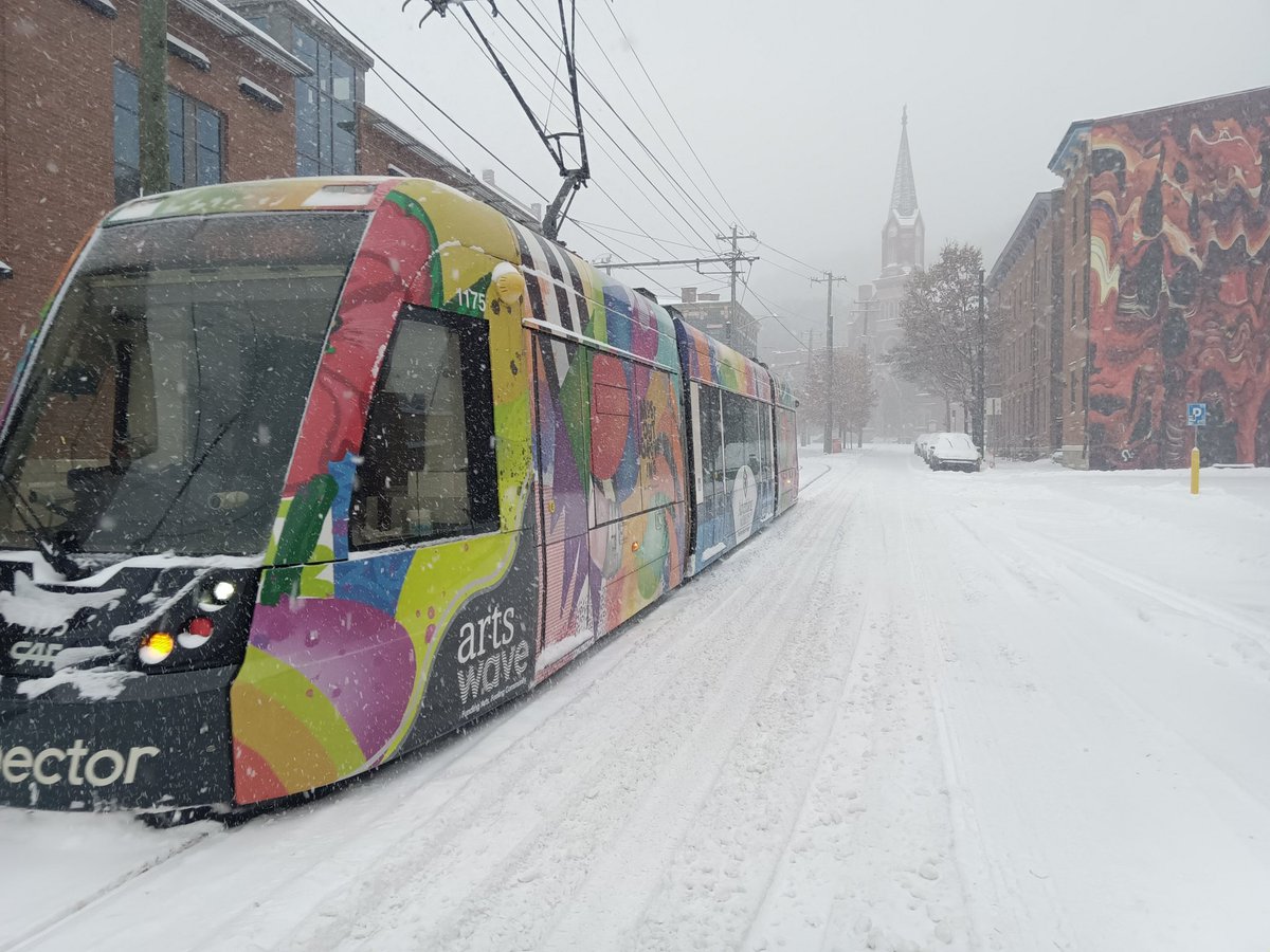 Started service on time this morning, trying to keep our standard headways every 12-15 minutes to provide a safe and warm option to get from OTR to the CBD and back. Huge thanks to <a href="/311Cincy/">311Cincy</a> for the hard work of their crews in keeping our tracks clear. <a href="/CityOfCincy/">City of Cincinnati</a>