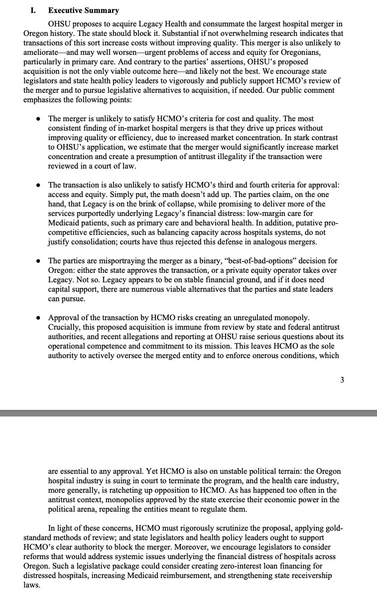 Big test for Oregon’s health care transactions law, which has received nat’l attention as a potential model for combating consolidation. 

Under review is a major health system merger in Portland—&amp; it’s immune from FTC scrutiny. The state should block it. 

Our public comment 👇