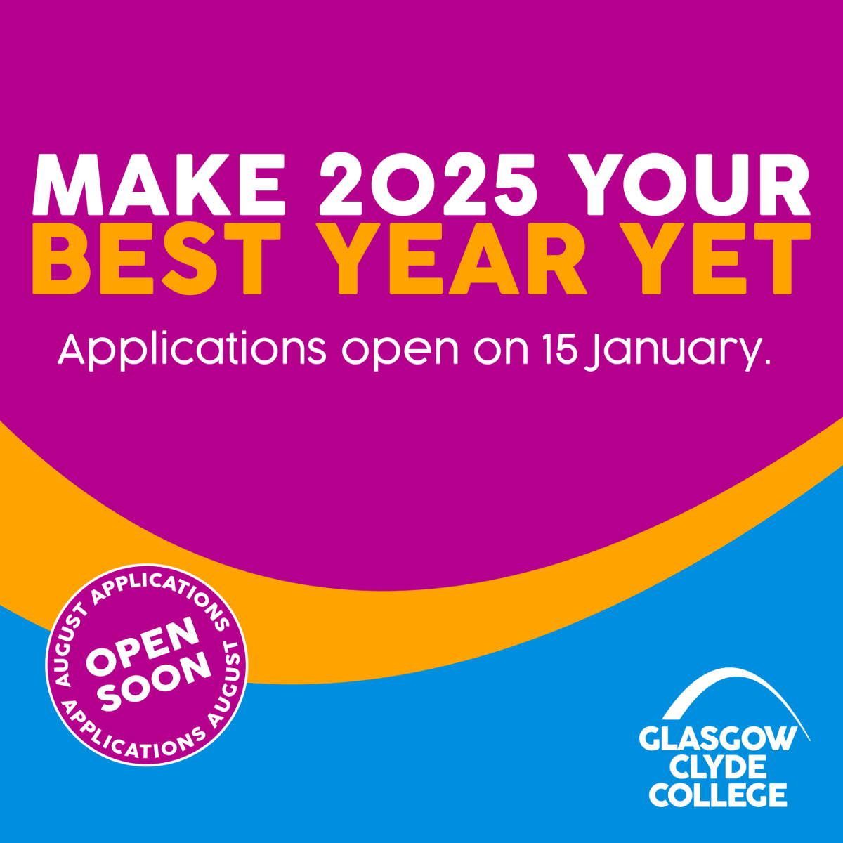 Glasgow_Clyde's tweet photo. There's just one week to go... applications for August courses will open on Wednesday 15 January!
#AugustCourses #Make2025YourBestYearYet https://t.co/2SUosNYUGR