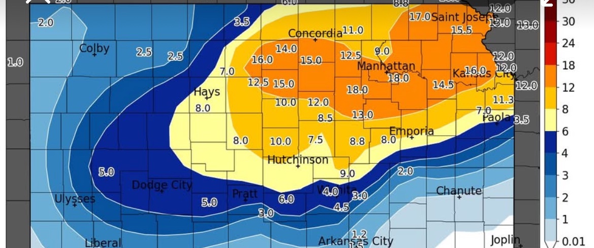 Snowfall totals across Kansas as of this morning… Isolated reports of 20” near Junction City &amp; Manhattan. Historical Blizzard for many! #KSwx