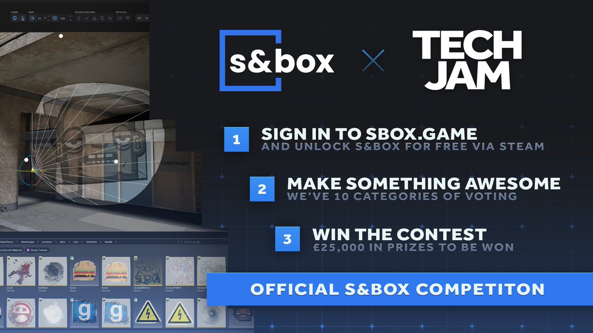 📣 The s&amp;box Tech Jam submission deadline is two weeks today! ⏰
Don't miss a chance to win a share of £25,000 by showing us what you can achieve in our engine!
For more information, head here: sbox.game/c/tech1